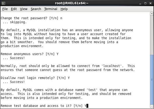 4. Remove anonymous users and database test, as shown in Figure 17. If you want to use IMC with a local database, remote root user accounts must be disabled.