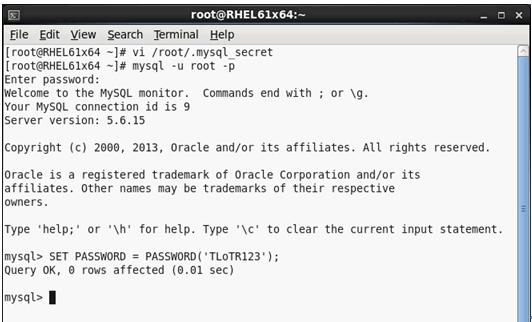 3. Change the root user password. This example uses TLoTR123 as the new password.