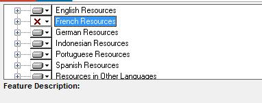 If you want to install some, but not all, resources for a particular language, click on the + sign to the left of the language name.