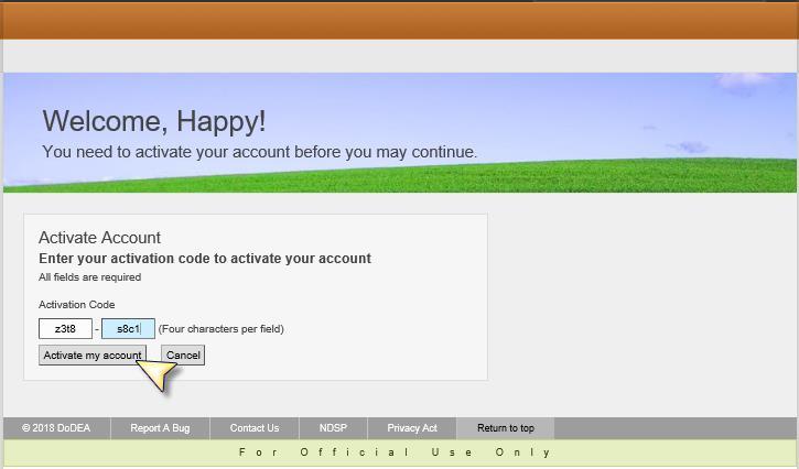 1.8 ACTIVATE ACCOUNT You will arrive at a welcome screen where you must enter the account