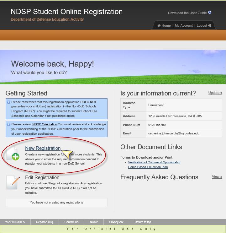 2 CREATE A NEW REGISTRATION To register your child in SOR, select and click New Registration.