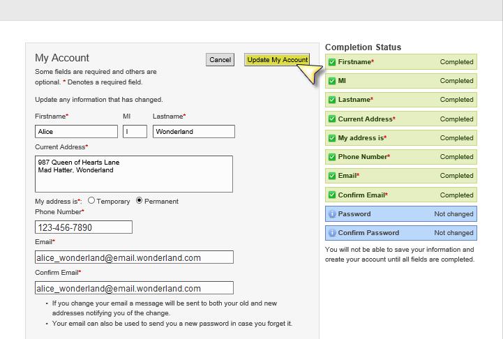 Figure 34: Click Update to Change Account Information.