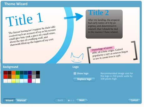 To create the custom theme: Click on the Theme Wizard tab. Select a background color and click the custom button.