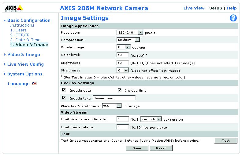AXIS 206 - Configuration 23 Language Tools Settings Description Language Select language To convert the camera s web interface to another language, select from the available options.