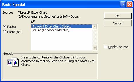 10. Putting Excel Objects into Word Documents Any data table or chart produced in Excel can be placed in a Word document.
