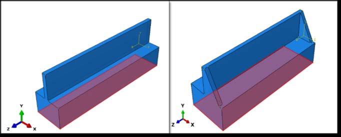 FEM encastre boundary conditions for cantilever (left) and clamped-clamped-clampedfree (right) boundary conditions: the bottom face is constrained from all displacements and rotations.