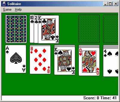 First click on the Start Button, Programs, Games Classic Solitaire will open and you are ready to play and learn how to use the mouse. The Title Bar displays the name Solitaire.
