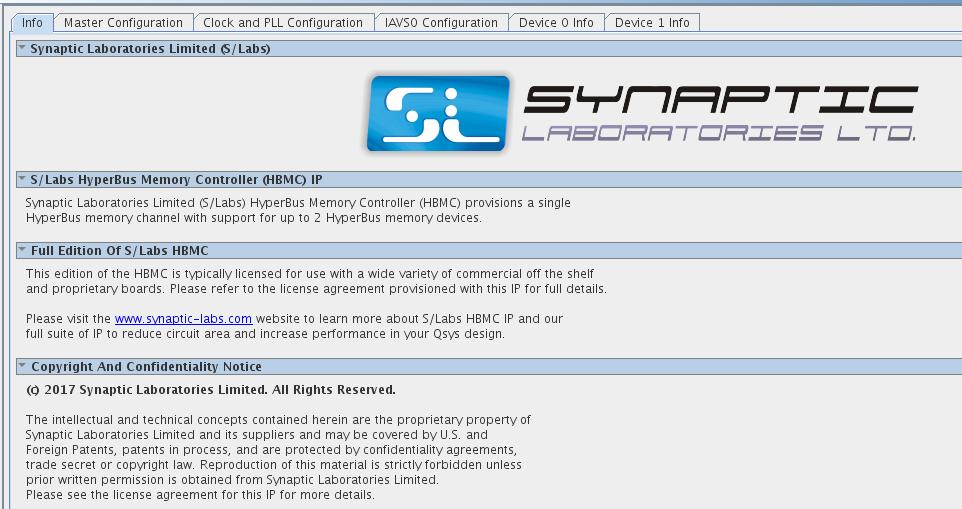 4.3 Configuring S/Labs HyperBus Memory Controller Synaptic Labs' HyperBus Memory Controller has been pre-configured in this