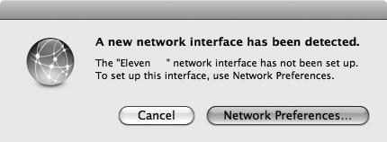 Figure 1-10: A new Arduino board is detected. Your dialog may read Uno instead of Eleven. 1. Click Network Preferences.