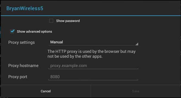 MOBILE PROXY SETTING Android 1. Connect to WIFI network (e.g. 'SSSH1') 2. Settings->WIFI 3. Long tap on connected network's name (e.g. on 'SSSH1') 4.
