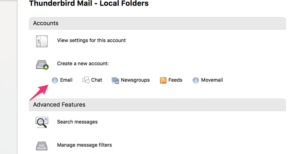 Adding a Montclair Gmail Account to Thunderbird Click Email under Create a new