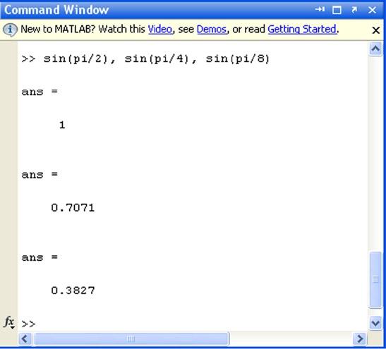 Chapter 1 MATLAB Introduction and the Working Environment Figure 1-14. It is possible to enter descriptive comments in a command input line starting them with the % sign.