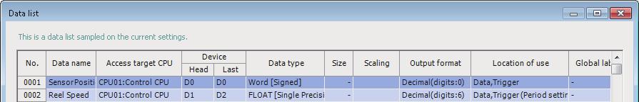 No. (index) Displays data index in the formats below according to the data type.