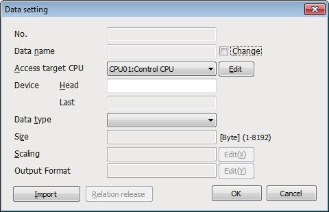Data setting Set the data of CPU module. To set the data of CPU module on various Setting screens, set it on common screen. Window Select "(Add)" for data name on each setting screen and click [...].