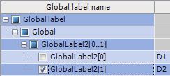 Global label name Elementary data The following table shows the display example when a global label is an elementary data and the data name example when importing the data.