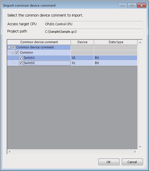 "Global label/common device comment import setting" screen 2 The settings are same as mentioned in the following section.