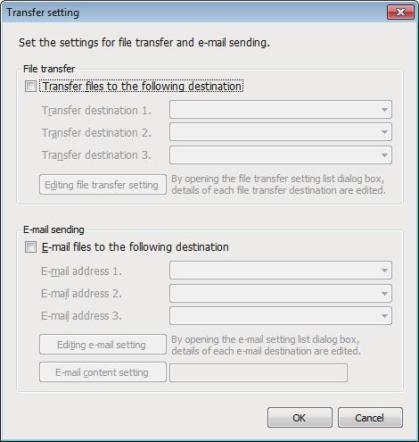 Transfer setting Window Click the [Transfer settings] button on the [File] tab of the data logging setting screen.