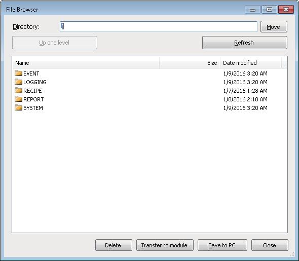 File browser By using a file browser, files on the SD memory card inserted in a high speed data logger module can be accessed.