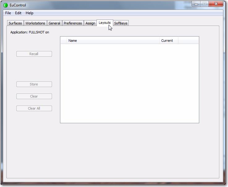 Layouts The Layouts tab pertains to MC Mix and MC Control only. Use the Layouts tab to store and recall assignments.