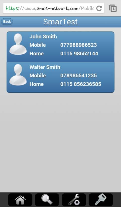 List Of Contacts Screen This shows a list of the contacts associated with the customer.