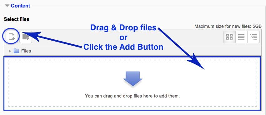 5. Either Drag and Drop a file into the box with an arrow or click the Add button to open the File picker menu in order to choose a file from your computer or a repository. 6.
