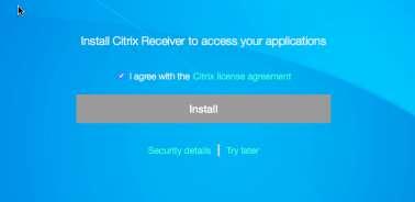 New Citrix Receiver Installation: Click I agree and then Install to start the download and Installation of the Citrix Receiver.