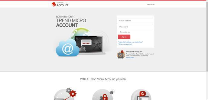 Figure 183. Trend Micro Account 2. Enter your Email Address and Password for your Trend Micro Account and click Sign In.