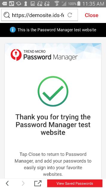 Test Website Figure 215. Password Details 3. The Test Website loads and automatically signs you in. 4.