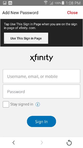 7. When the Sign In page appears, tap Use This Sign in Page to add the proper sign in URL to Password Manager. 8.