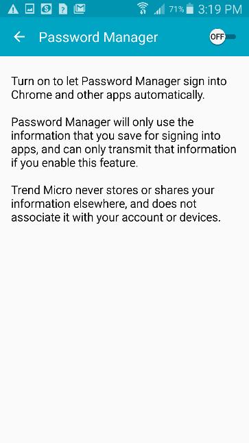 6. The Password Manager App Permissions screen appears. 7. Tap the toggle from Off to On.