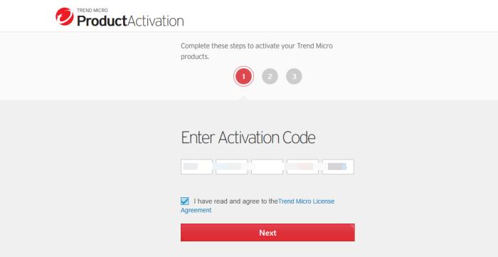 Figure 34. Product Activation Portal 3. Enter your Activation Code in the portal, check I have read and agree to the Trend Micro License Agreement, and click Next. The Sign In page appears.