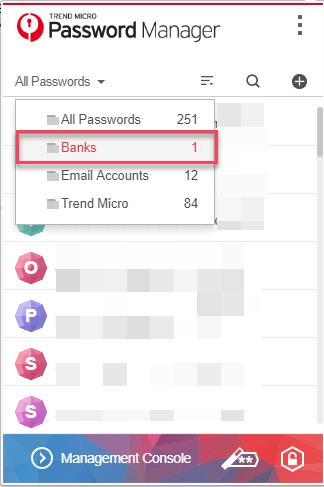 6. Back in the browser plug-in, choose Banks to filter your list by accounts in that folder.