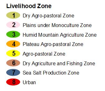 Open the Livelihood Zone attribute table to examine its fields (columns) and values. Remember which field (column) has the English zone description! 4. Close the table. 5.