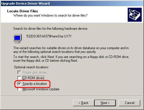 Step 7: Select Specify a Location in the Locate Driver Files window (Figure 6-17).