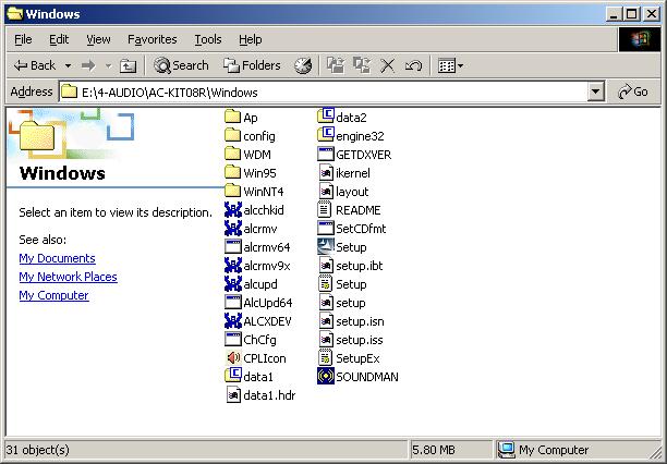 Figure 6-19: CD 4-AUDIO\AC-KIT08R\Windows Folder Step 3: Double-click the Setup.
