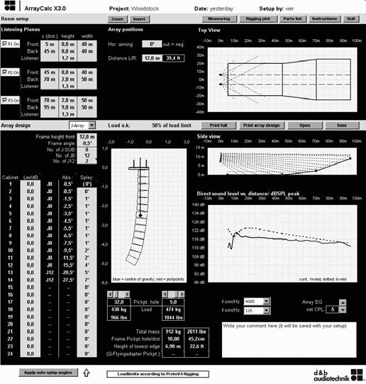 This includes defining the quantity and optimum aiming of loudspeakers, documenting details of array weights and overall dimensions as well as producing printable rigging plots and parts lists.