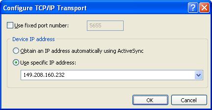 Visual Studio 6. Click on the button Configure... Figure 5-5 Device settings, configure TCP/IP transport 7.