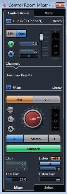 determines how much of that channel is audible on the artist side. This can be set pre or post fader like other channel sends, and also features a pan control.