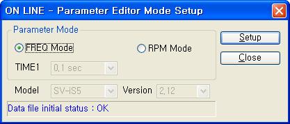 [ON-LINE Parameter Editor] I. FREQ Mode/RPM Mode User can select if the parameters will be displayed in RPM or in Hz.
