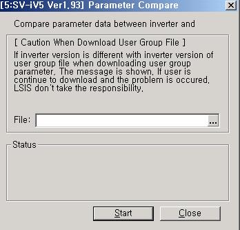 In case of choosing Parameter file (*.par) path Selected Parameter file is compared with connected drive s parameters for the same drive s type and version.