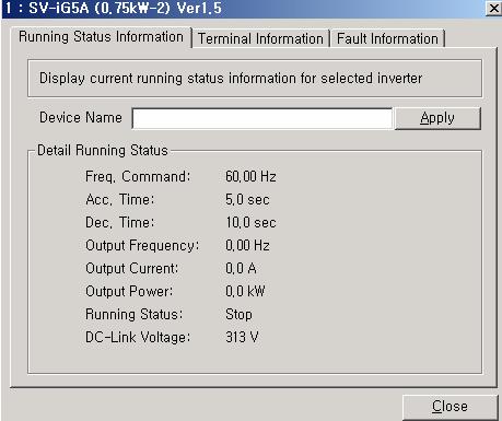 I. Running Status Information: Displays current running status