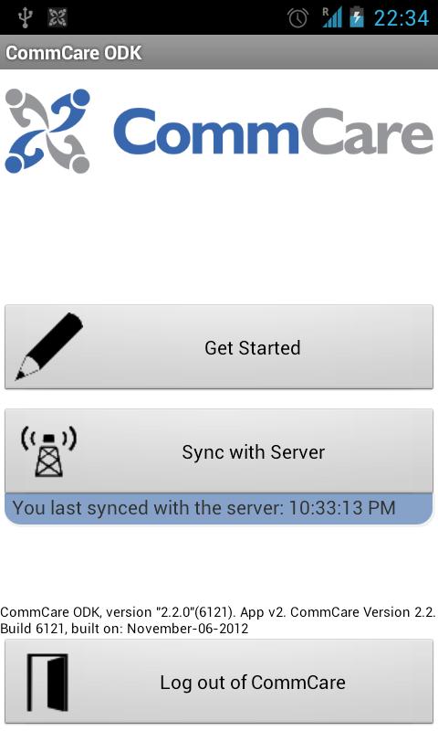 The main screen ( home screen ) of CommCare has several important features clearly visible (note the above shows CommCare with form management active on the left, and with Sense Mode on the right):