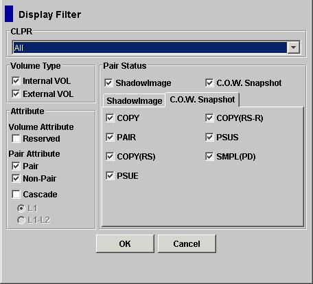 Configuring the Volume List You can display only the specified volumes in the volume list if you specify the conditions in the Display Filter dialog box. To display the Display Filter dialog box: 1.