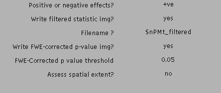 6 of 14 3/30/2005 9:24 PM Write FWE-corrected p-value img?: (yes) Use corrected threshold?: (FWE) FWE-Corrected p value threshold: (0.05) Assess spatial extent?