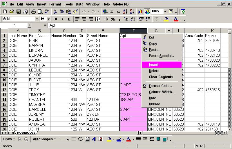 Combining Multiple Cells into One Cell on Excel Spreadsheets Click on the column header to the right of the columns you wish to join.