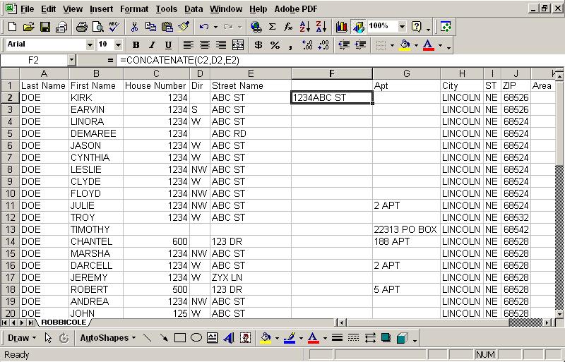 You will now see the combined data in the 2 nd cell of the column you inserted. You will need to edit the formula to insert the spaces between the data.