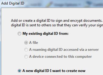 6. Select A new digital ID I want to create now 7. Click on Next 8.