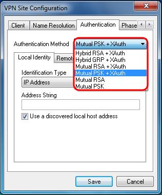 The available options are defined as follows: Hybrid RSA + XAuth The client credential is not needed. The client will authenticate the gateway.