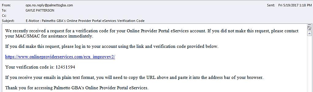 MFA Verification Code emails Example email with verification code Retrieve the code and enter it on the