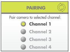 2. Press on the video monitor. 3. From the Main Menu, press left and right to select Pairing and press the OK button. 4. Select a channel and press the OK button.